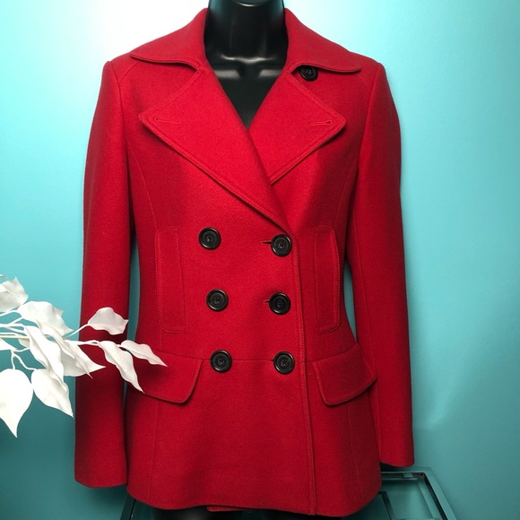 Banana Republic Red Double Breasted Short Italian Wool Coat - Picture 5 of 16